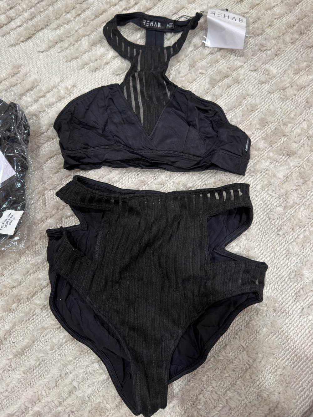 Rehab Black Strappy High-Waist Bikini Set